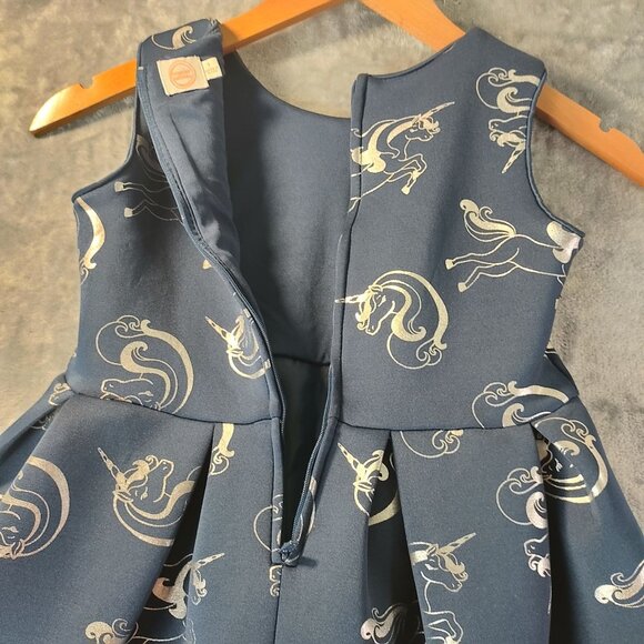 Wonder Nation Girls Dress Size 7 Blue Unicorn Print Sleeveless Bow Pleated Hem - Picture 3 of 13